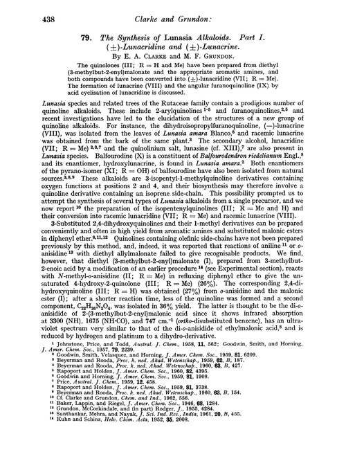 79. The synthesis of Lunasia alkaloids. Part I. (±)-Lunacridine and (±)-lunacrine