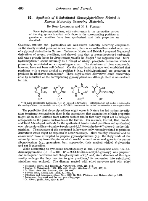 82. Synthesis of 8-substituted glucosylpteridines related to known naturally occurring materials