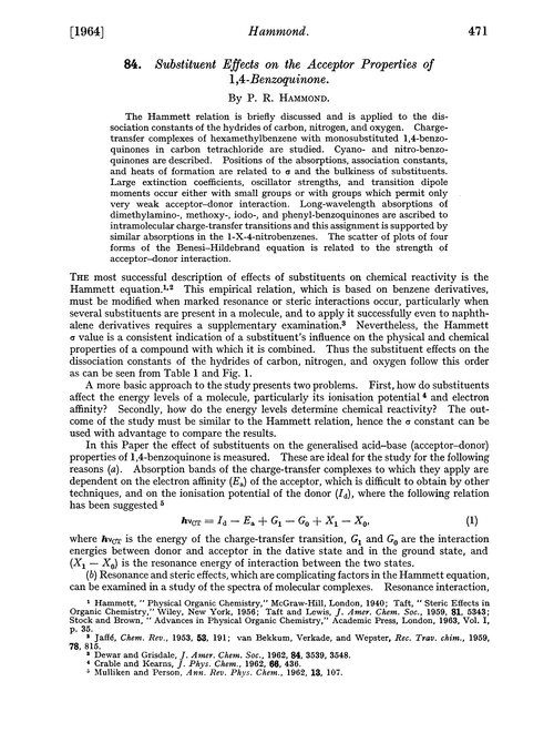 84. Substituent effects on the acceptor properties of 1,4-benzoquinone