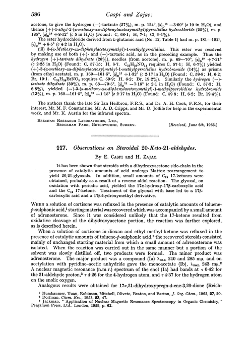 117. Observations on steroidal 20-keto-21-aldehydes