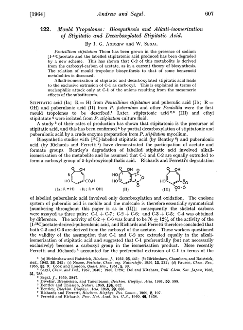 122. Mould tropolones: biosynthesis and alkali-isomerization of stipitatic and decarboxylated stipitatic acid