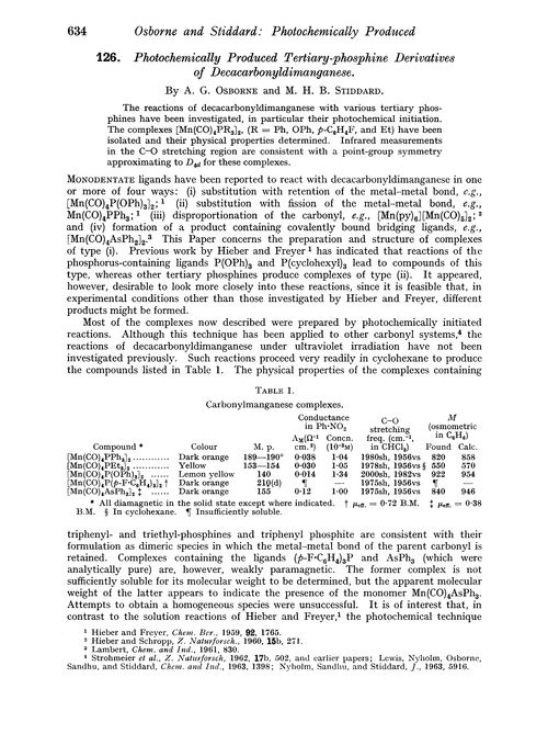 126. Photochemically produced tertiary-phosphine derivatives of decacarbonyldimanganese