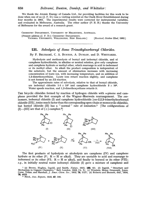 131. Solvolysis of some trimethylnorbornyl chlorides