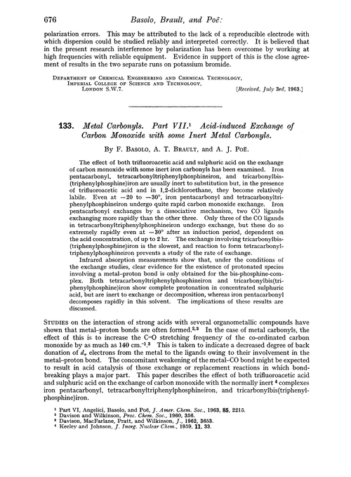 133. Metal carbonyls. Part VII. Acid-induced exchange of carbon monoxide with some inert metal carbonyls