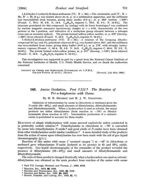 140. Amine oxidation. Part VIII. The reaction of tri-n-butylamine with ozone
