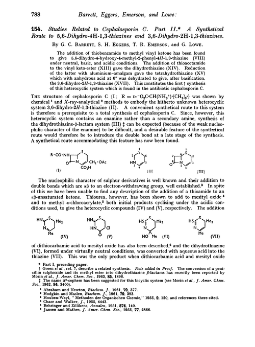 154. Studies related to cephalosporin C. Part II. A synthetical route to 5,6-dihydro-4H-1,3-thiazines and 3,6-dihydro-2H-1,3-thiazines