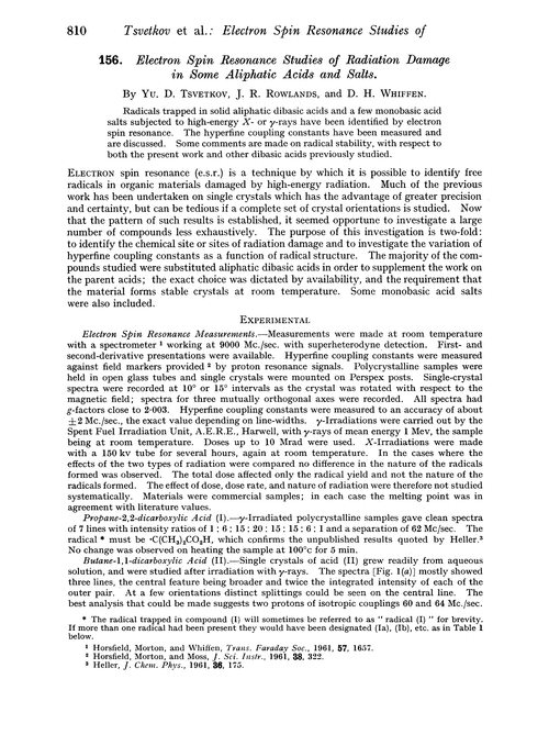 156. Electron spin resonance studies of radiation damage in some aliphatic acids and salts