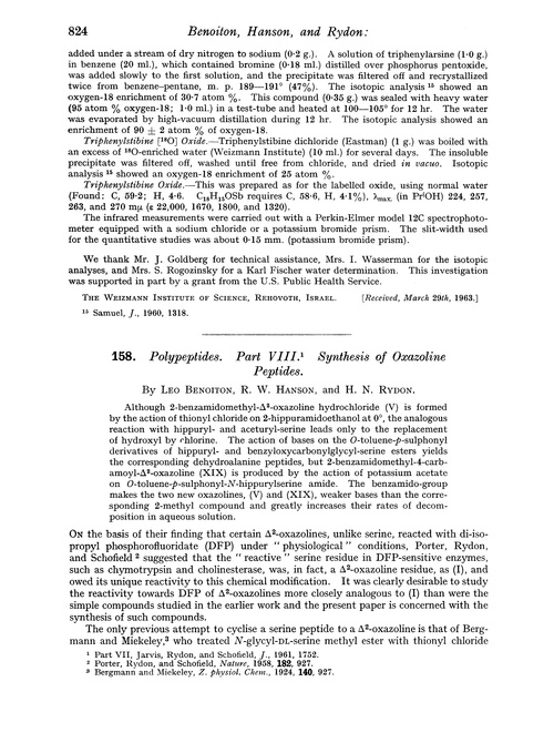 158. Polypeptides. Part VIII. Synthesis of oxazoline peptides