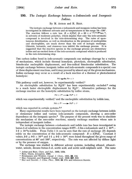 190. The isotopic exchange between o-iodoanisole and inorganic iodine
