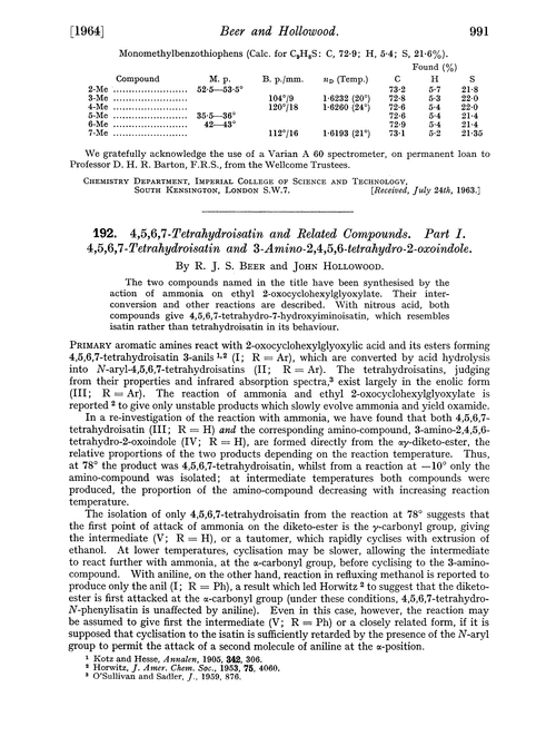 192. 4,5,6,7-Tetrahydroisatin and related compounds. Part I. 4,5,6,7-Tetrahydroisatin and 3-amino-2,4,5,6-tetrahydro-2-oxoindole
