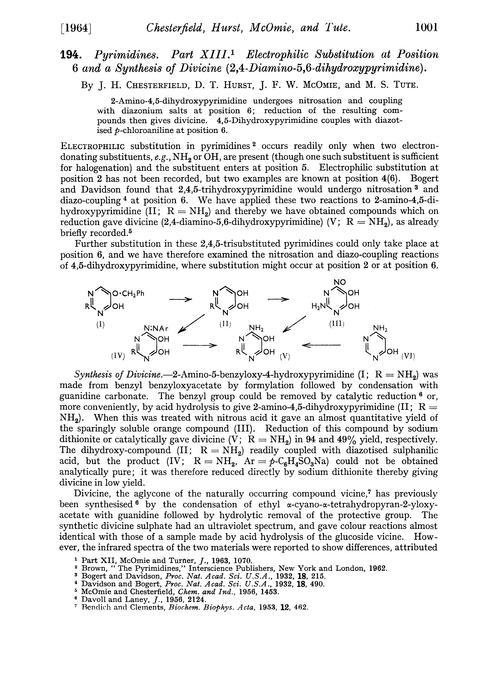 194. Pyrimidines. Part XIII. Electrophilic substitution at position 6 and a synthesis of divicine (2,4-diamino-5,6-dihydroxypyrimidine)