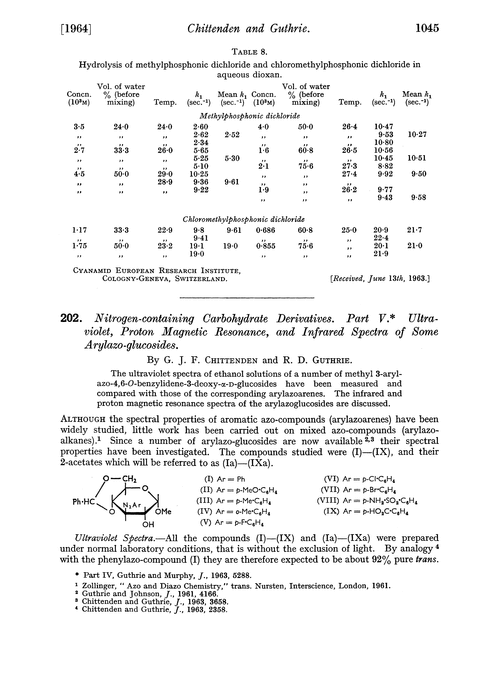 202. Nitrogen-containing carbohydrate derivatives. Part V. Ultraviolet, proton magnetic resonance, and infrared spectra of some arylazo-glucosides
