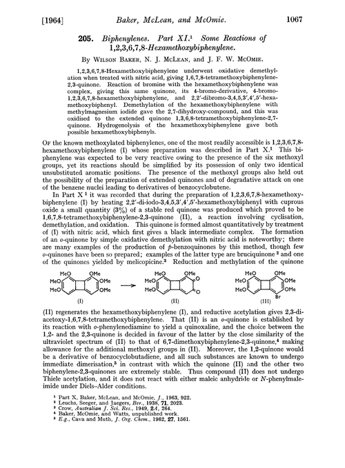205. Biphenylenes. Part XI. Some reactions of 1,2,3,6,7,8-hexamethoxybiphenylene