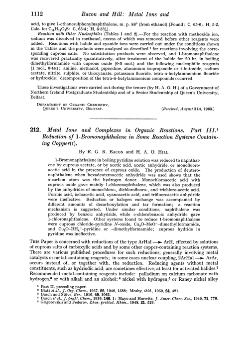 212. Metal ions and complexes in organic reactions. Part III. Reduction of 1-bromonaphthalene in some reaction systems containing copper(I)