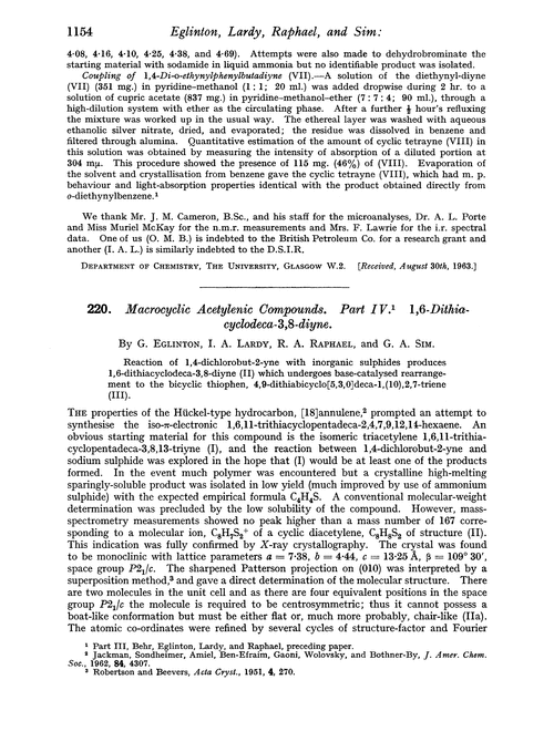 220. Macrocyclic acetylenic compounds. Part IV. 1,6-Dithia-cyclodeca-3,8-diyne