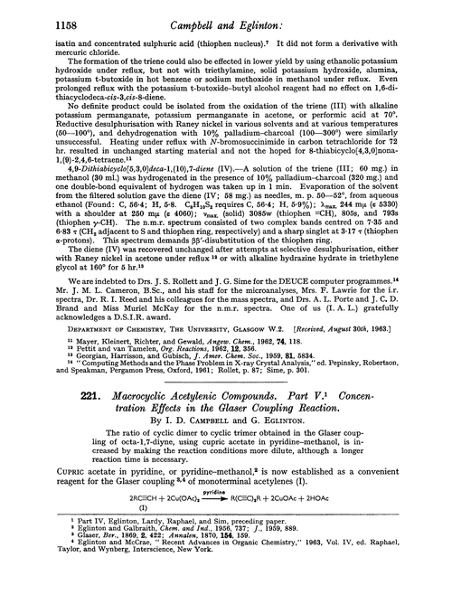 221. Macrocyclic acetylenic compounds. Part V. Concentration effects in the Glaser coupling reaction