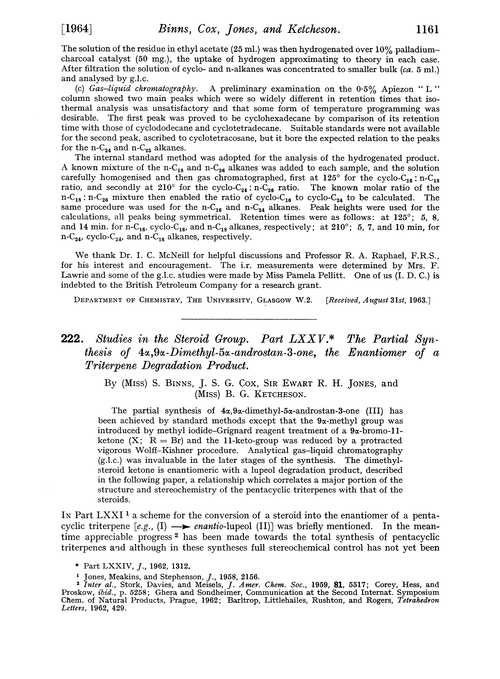 222. Studies in the steroid group. Part LXXV. The partial synthesis of 4α,9α-dimethyl-5α-androstan-3-one, the enantiomer of a triterpene degradation product