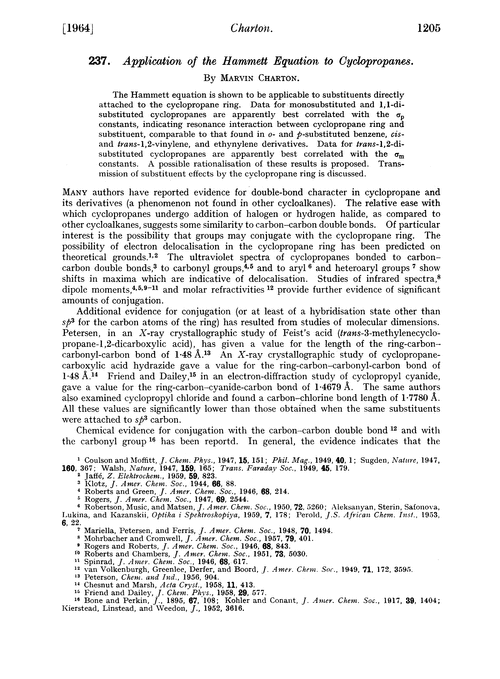 237. Application of the Hammett equation to cyclopropanes