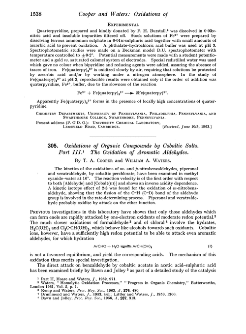 305. Oxidations of organic compounds by cobaltic salts. Part III. The oxidation of aromatic aldehydes