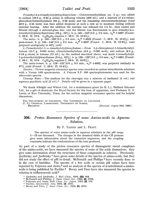 308. Proton resonance spectra of the some amino-acids in aqueous solution
