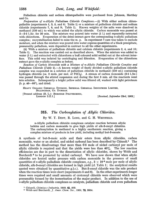 315. The carbonylation of allylic chlorides