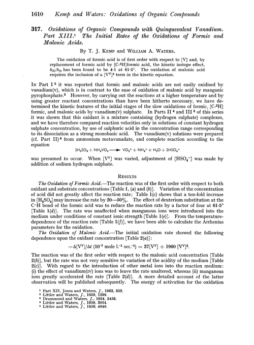 317. Oxidations of organic compounds with quinquevalent vanadium. Part XIII. The initial rates of the oxidations of formic and malonic acids