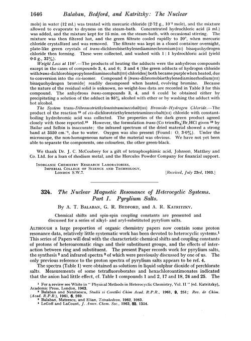 324. The nuclear magnetic resonance of heterocyclic systems. Part I. Pyrylium salts