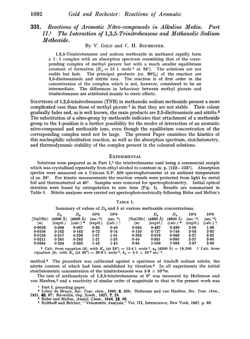 331. Reactions of aromatic nitro-compounds in alkaline media. Part II. The interaction of 1,3,5-trinitrobenzene and methanolic sodium methoxide