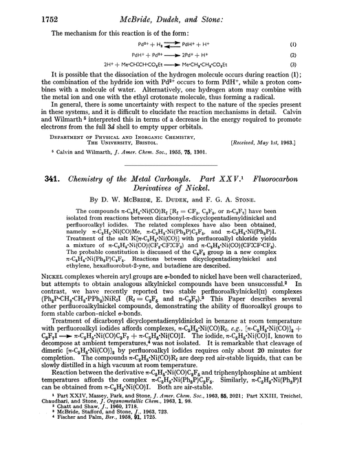 341. Chemistry of the metal carbonyls. Part XXV. Flurocarbon derivatives of nickel