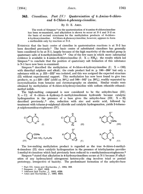 343. Cinnolines. Part IV. Quaternisation of 4-amino-6-chloro- and 6-chloro-4-phenoxy-cinnoline