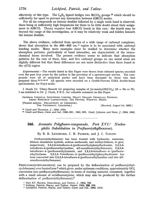346. Aromatic polyfluoro-compounds. Part XVI. Nucleophilic substitution in perfluoro(ethylbenzene)