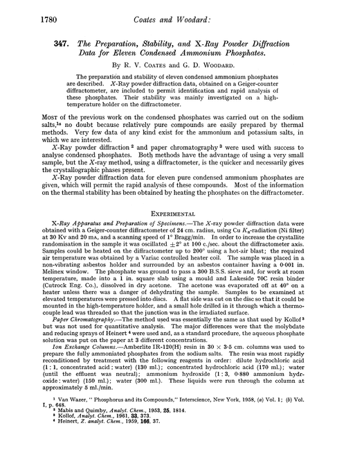 347. The preparation, stability, and X-ray powder diffraction data for eleven condensed ammonium phosphates