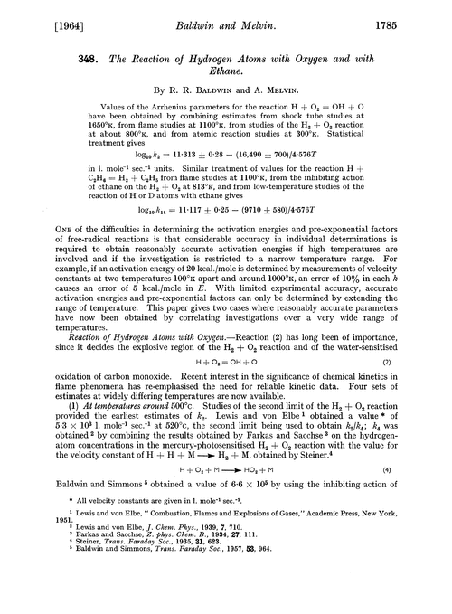 348. The reaction of hydrogen atoms with oxygen and with ethane