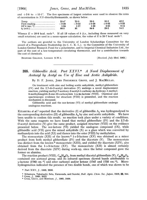 355. Gibberellic acid. Part XXVI. A novel displacement of acetoxyl by acetyl on use of zinc and acetic anhydride