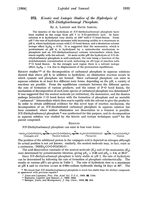 372. Kinetic and isotopic studies of the hydrolysis of NN-diethylcarbamoyl phosphate