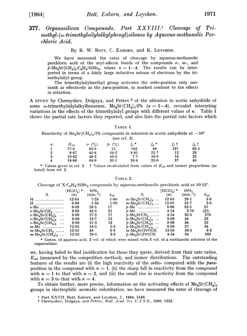 377. Organosilicon compounds. Part XXVIII. Cleavage of trimethyl-(ω-trimethylsilylalkylphenyl)silanes by aqueous-methanolic perchloric acid