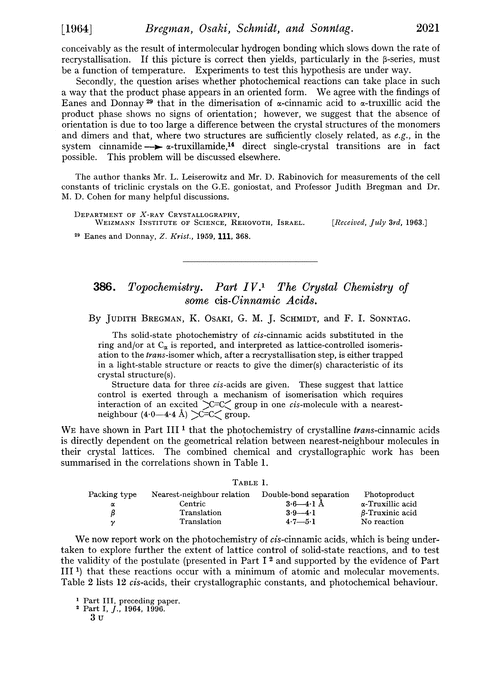 386. Topochemistry. Part IV. The crystal chemistry of some cis-cinnamic acids