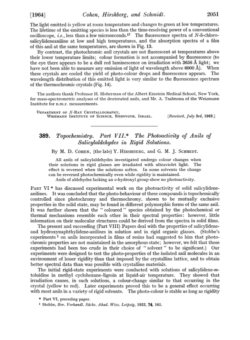 389. Topochemistry. Part VII. The photoactivity of anils of salicylaldehydes in rigid solutions