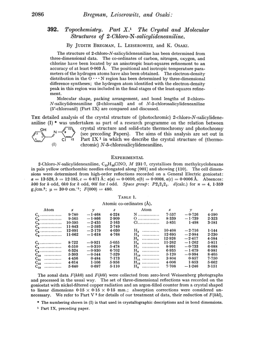 392. Topochemistry. Part X. The crystal and molecular structures of 2-chloro-N-salicylideneaniline