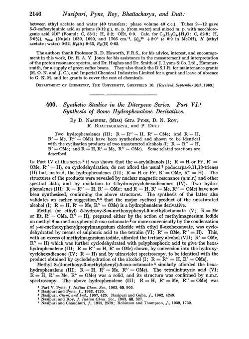 400. Synthetic studies in the diterpene series. Part VI. Synthesis of some hydrophenalene derivatives