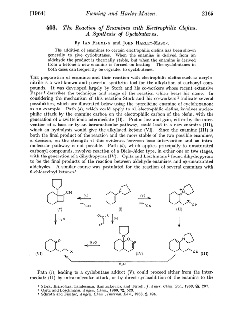 403. The reaction of enamines with electrophilic olefins. A synthesis of cyclobutanes