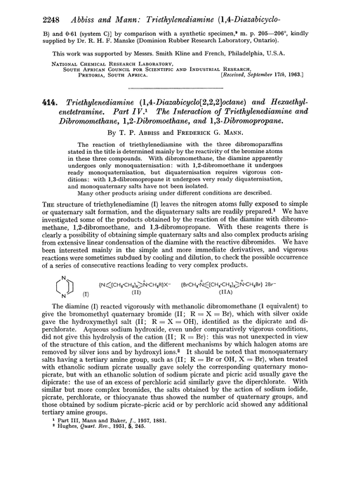 414. Triethylenediamine (1,4-diazabicyclo[2,2,2]octane) and hexaethylenetetramine. Part IV. The interaction of triethylenediamine and dibromomethane, 1,2-dibromoethane, and 1,3-dibromopropane
