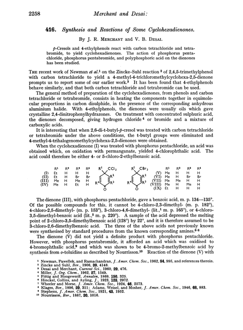 416. Synthesis and reactions of some cyclohexadienones