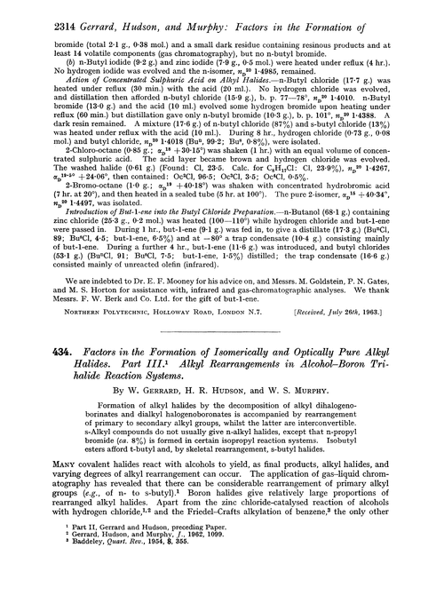 434. Factors in the formation of isomerically and optically pure alkyl halides. Part III. Alkyl rearrangements in alcohol–boron trihalide reaction systems