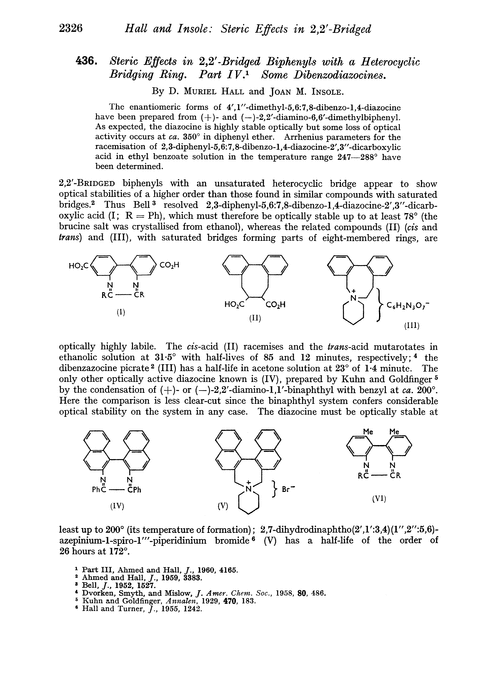 436. Steric effects in 2,2′-bridged biphenyls with a heterocyclic bridging ring. Part IV. Some dibenzodiazocines