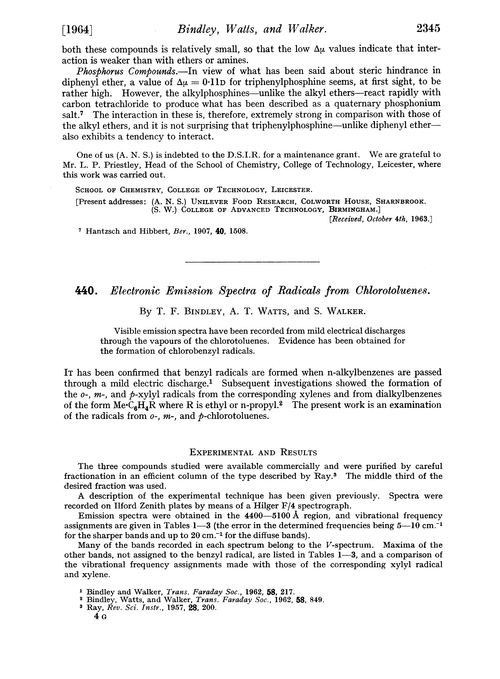440. Electronic emission spectra of radicals from chlorotoluenes