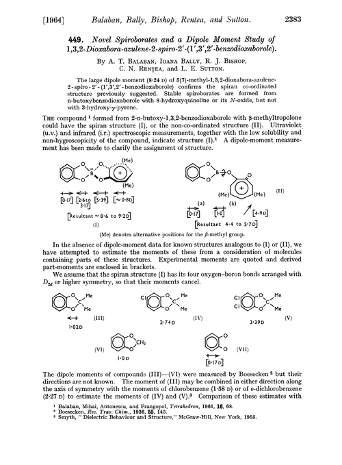 449. Novel spiroborates and a dipole moment study of 1,3,2-dioxabora-azulene-2-spiro-2′-(1′,3′,2′-benzodioxaborole)