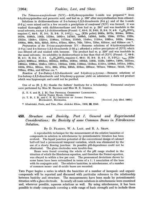 450. Structure and basicity. Part I. General and experimental considerations; the basicity of some common bases in nitrobenzene solution