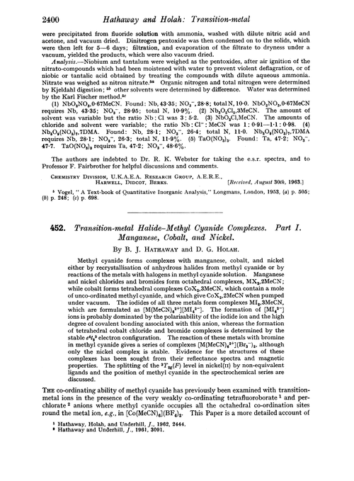 452. Transition-metal halide–methyl cyanide complexes. Part I. Manganese, cobalt, and nickel