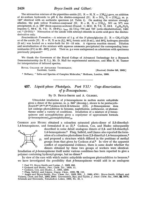 457. Liquid-phase photolysis. Part VII. Cage-dimerisation of p-benzoquinone